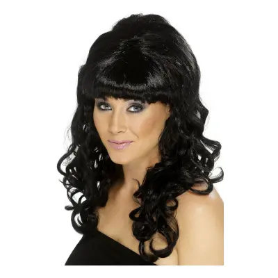 Beehive Svart Lockig Peruk