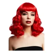 Bettie Lockig Röd Deluxe Peruk - One size