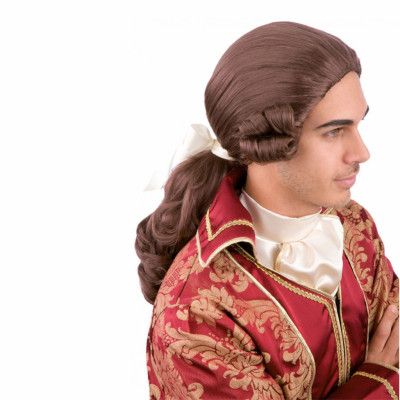 Brun Barock Peruk med Hästsvans - One size