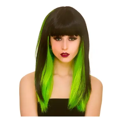 Dark Fantasy Svart/Grön Peruk - One size
