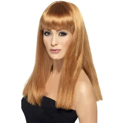 Glamourös Peruk Med Lugg Lång Ljusbrun
