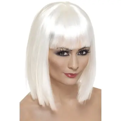 Glamourös Peruk Med Lugg Vit