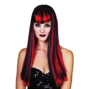 Gotisk Svart/Röd Peruk - One size