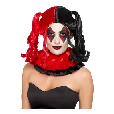 Harlequin Svart/Röd Peruk med Tofsar - One size