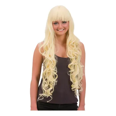 Lång Blond Lockig Deluxe Peruk