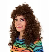 Lång Brun Lockig Peruk - One size