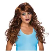 Lång Brun Peruk med Lockar - One size
