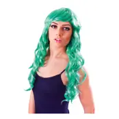 Lång Grön Peruk med Lockar