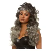 Lång Lockig Grå deluxe Peruk - One size