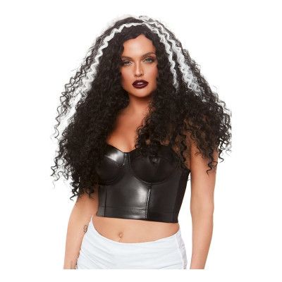Lång Lockig Svart/Vit Deluxe Peruk - One size