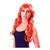 Lång Orange Peruk med Lockar