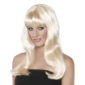 Lång Platinablond Peruk med Lugg - One size