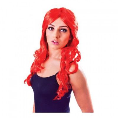 Lång Röd Peruk med Lockar