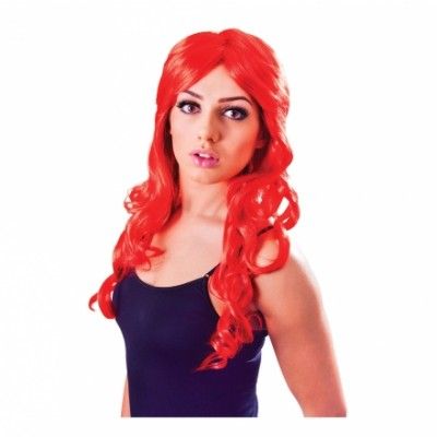 Lång Röd Peruk med Lockar
