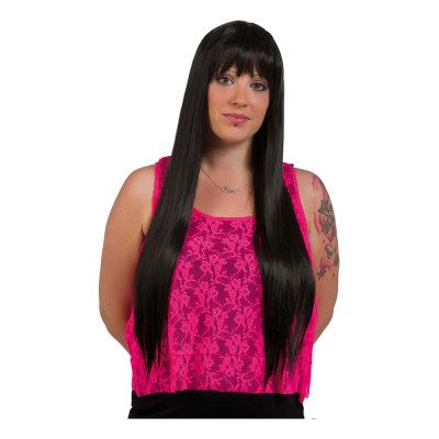 Lång Rak Svart Deluxe Peruk