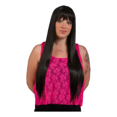 Lång Rak Svart Deluxe Peruk