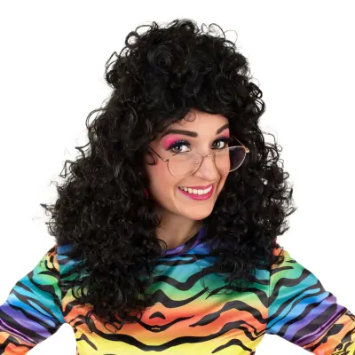 Lång Svart Lockig Peruk - One size