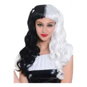 Lång Svart/Vit Peruk med Små Tofsar - One size