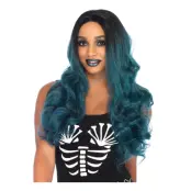 Lång Tvåtonad Mörkturkos Deluxe Peruk - One size