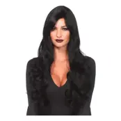 Lång Vågig Svart Peruk - One size