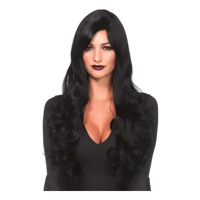 Lång Vågig Svart Peruk - One size