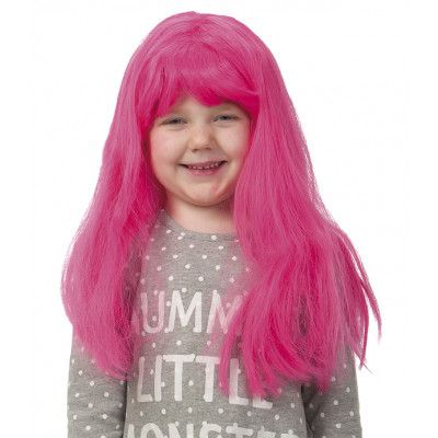 Långt Rakt Rosa Hår Peruk Barnstorlek