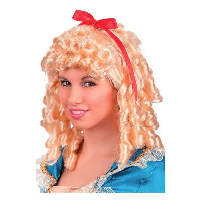 Lockig Blond Peruk med Röd Rosett - One size