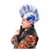 Mohikan Blå/Vit Peruk