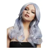 Nicole Silver/Ljuslila Lång Peruk med Lockar - One size