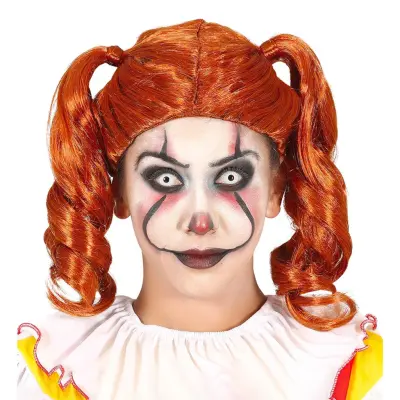 Orange Peruk med Pippilotter - One size