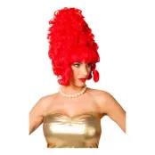 Peggy Röd Lockig Hög Peruk - One size