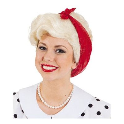 Peruk Dam Blond med Röd Scarf - One size