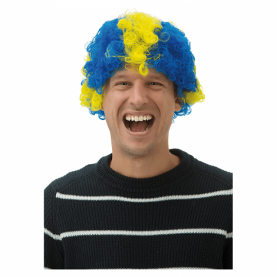 Peruk i sverige-färgerna blått och gult