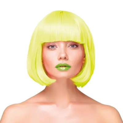 Peruk Kort Rakt Hår - Neongul