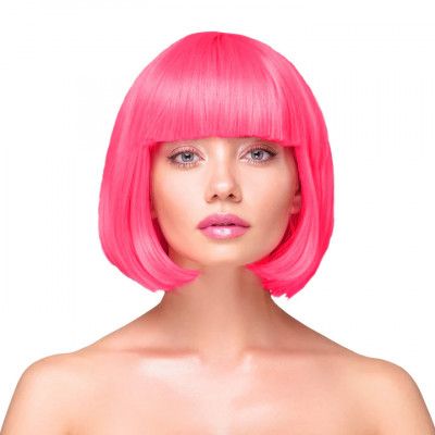 Peruk Kort Rakt Hår - Neonrosa