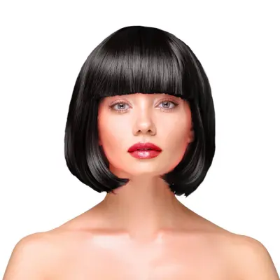 Peruk Kort Rakt Hår - Svart