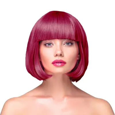 Peruk Kort Rakt Hår - Vinröd