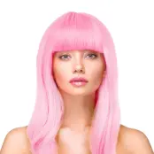 Peruk Långt Rakt Hår - Ljusrosa
