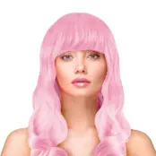 Peruk Långt Vågigt Hår - Ljusrosa