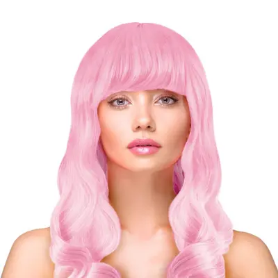 Peruk Långt Vågigt Hår - Ljusrosa