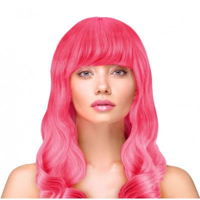 Peruk Långt Vågigt Hår - Neonrosa