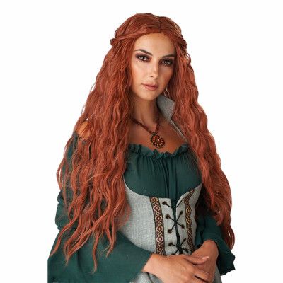 Renässans Dam Lång Röd Peruk - One size