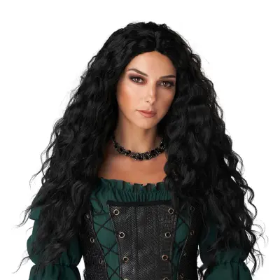 Renässans Dam Lång Svart Peruk - One size
