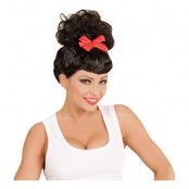 Rockabilly Peruk Svart med Rosett - One size