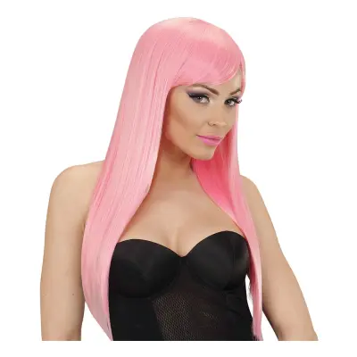 Rosa Lång Rak Deluxe Peruk - One size