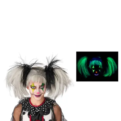 Självlysande Peruk med Tofsar Vit/Svart - One size