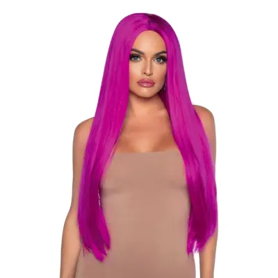 Superlång UV Neoncerise Deluxe Peruk - One size