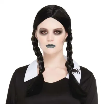 Svart Peruk med Flätor - One size