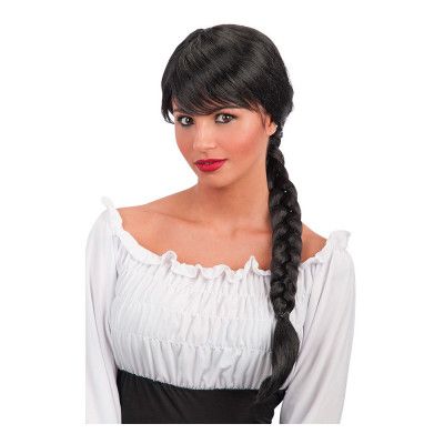 Svart Peruk med Lugg och Fläta - One size