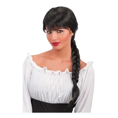 Svart Peruk med Lugg och Fläta - One size